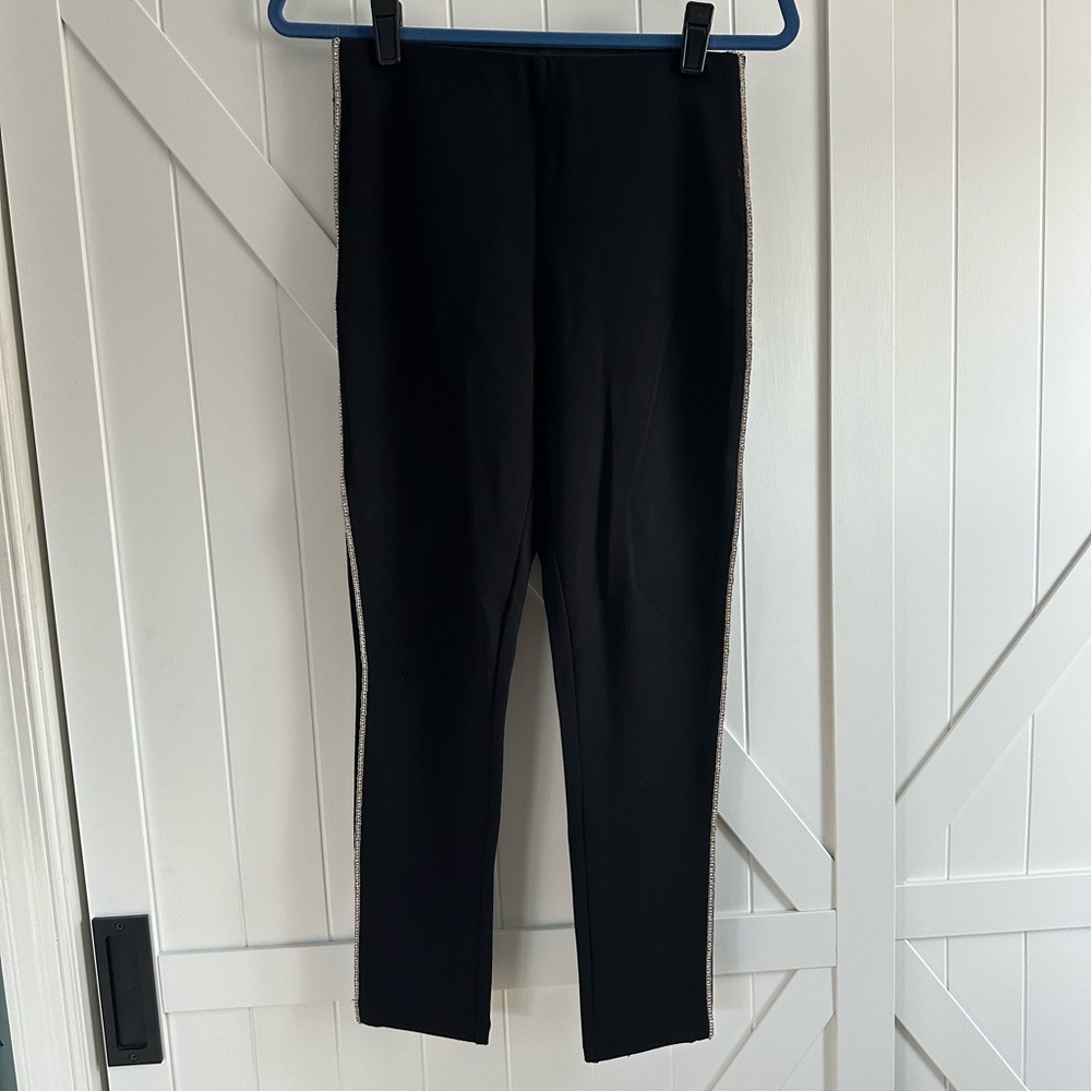 Zara Black Rhinestone Side Stripe Women’s Leggings Pants Med Stretch Career Chic